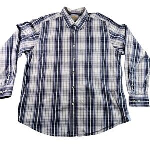 Tommy Bahama Plaid Button Down Shirt Mens XL Blue White Long Sleeve Classic Fit